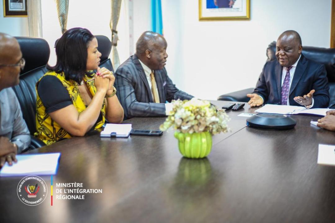 Une délégation de la CIRGL conduite par le Secrétaire exécutif Samuel Caholo, reçue en audience par le ministre d'État congolais en charge de l'intégration régionale, samedi 09 septembre 2023.