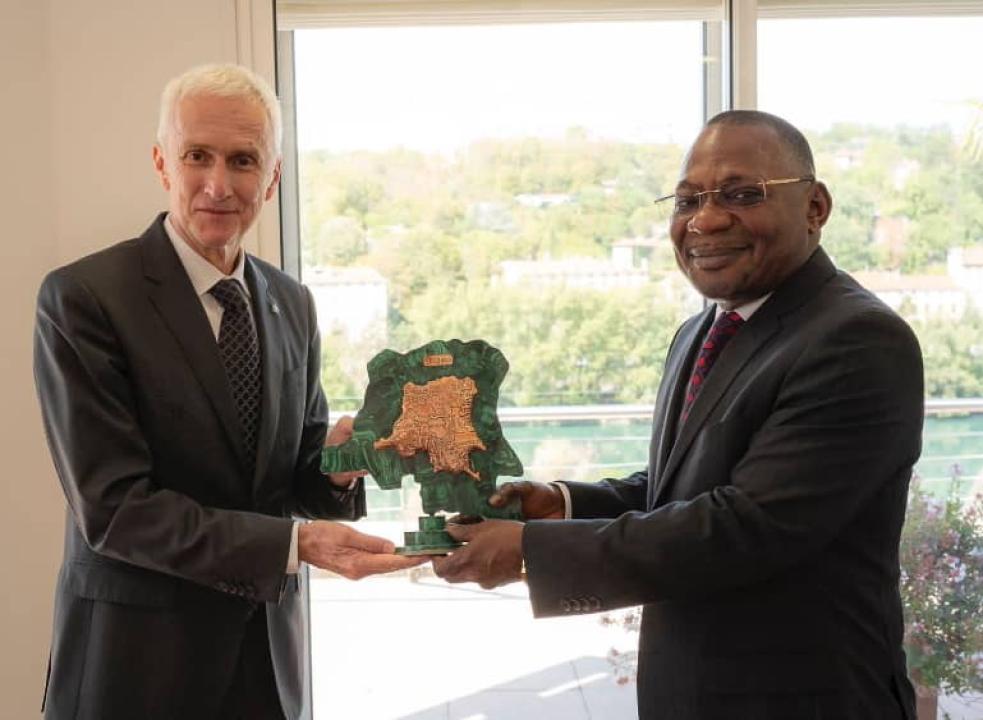 De gauche à droite, Jürgen Stock et Firmin Mvonde Mambu, respectivement Secrétaire Général d'Interpol et Procureur Général près la Cour de Cassation de la RDC.