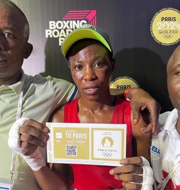 Marcelat Sakobi après sa victoire face à la nigériane Jojo Joy