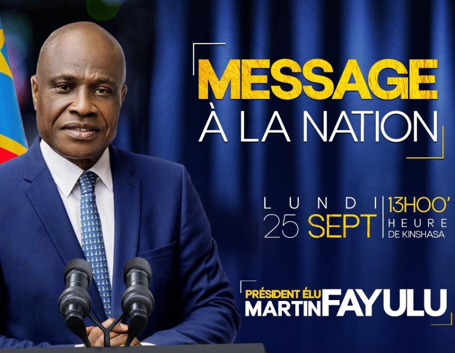 Affiche de l'adresse de Martin Fayulu du lundi 25 septembre 2023