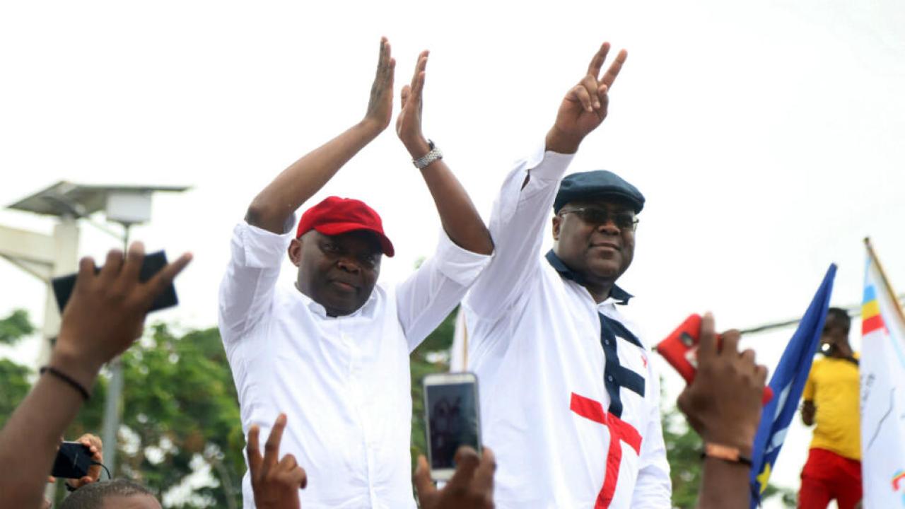 Retour à Kinshasa de Félix Tshisekedi (UDPS) et  Vital Kamerhe (UNC) après la naissance de la coalition CACH, à Nairobi, en 2018.