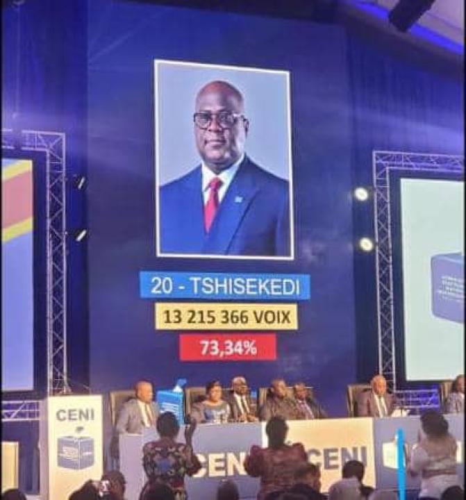 Félix Antoine Tshisekedi proclamé par la CENI, victorieux des élections du 20 décembre 2023 en République Démocratique du Congo