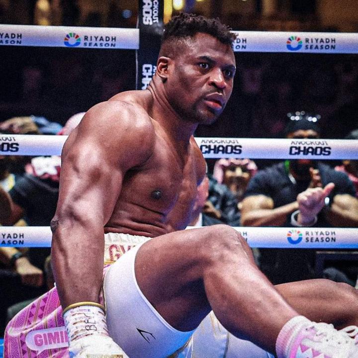Francis Ngannou lors de son combat livré, face à Antony Joshua, vendredi 08 mars 2024, à Ryadh, en Arabie Saoudite.