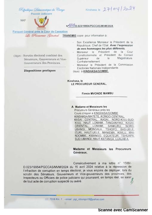 Scrutin électoral combiné des Sénateurs, Gouverneurs et Vice- Gouverneurs des Provinces.