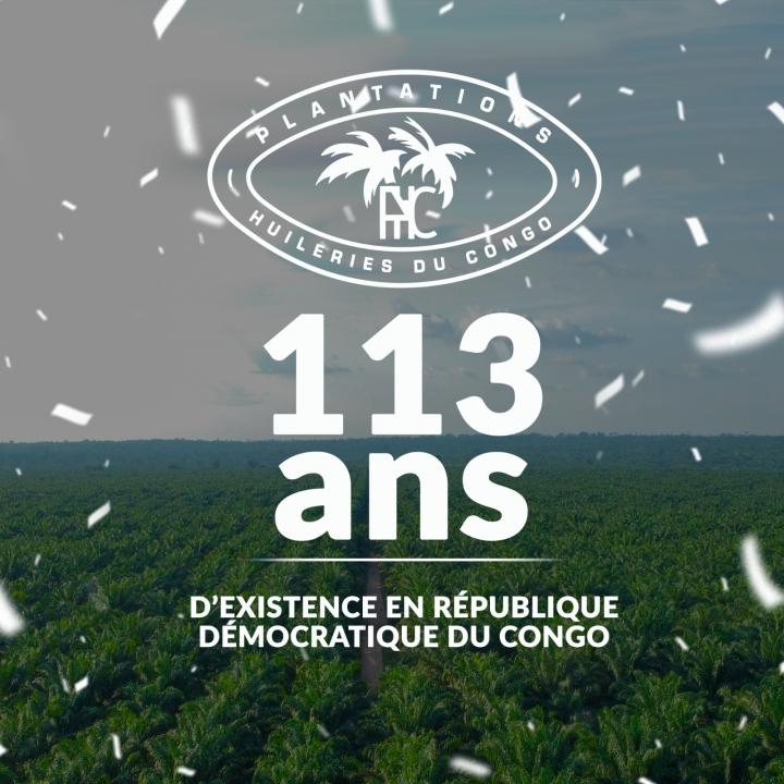 Affiche annonçant la célébration de 113 ans des Plantations et Huileries du Congo (PHC)