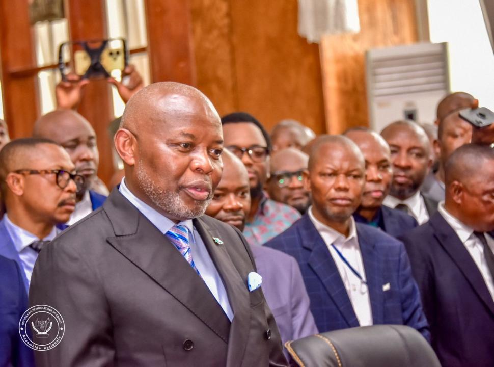 Vital Kamerhe, président de l'Assemblée nationale, lors de sa prise de parole pendant la remise et reprise.