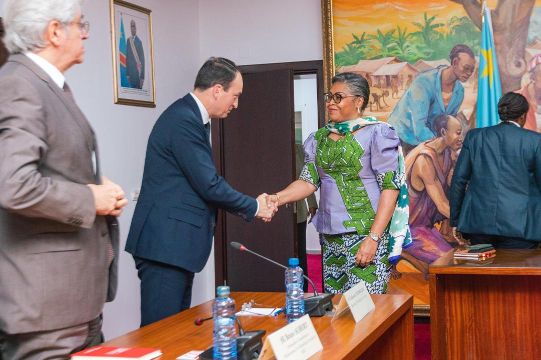 La Première ministre Judith Suminwa Tuluka saluant les sénateurs français membres de la délégation du Groupe d'amitié France-Afrique centrale