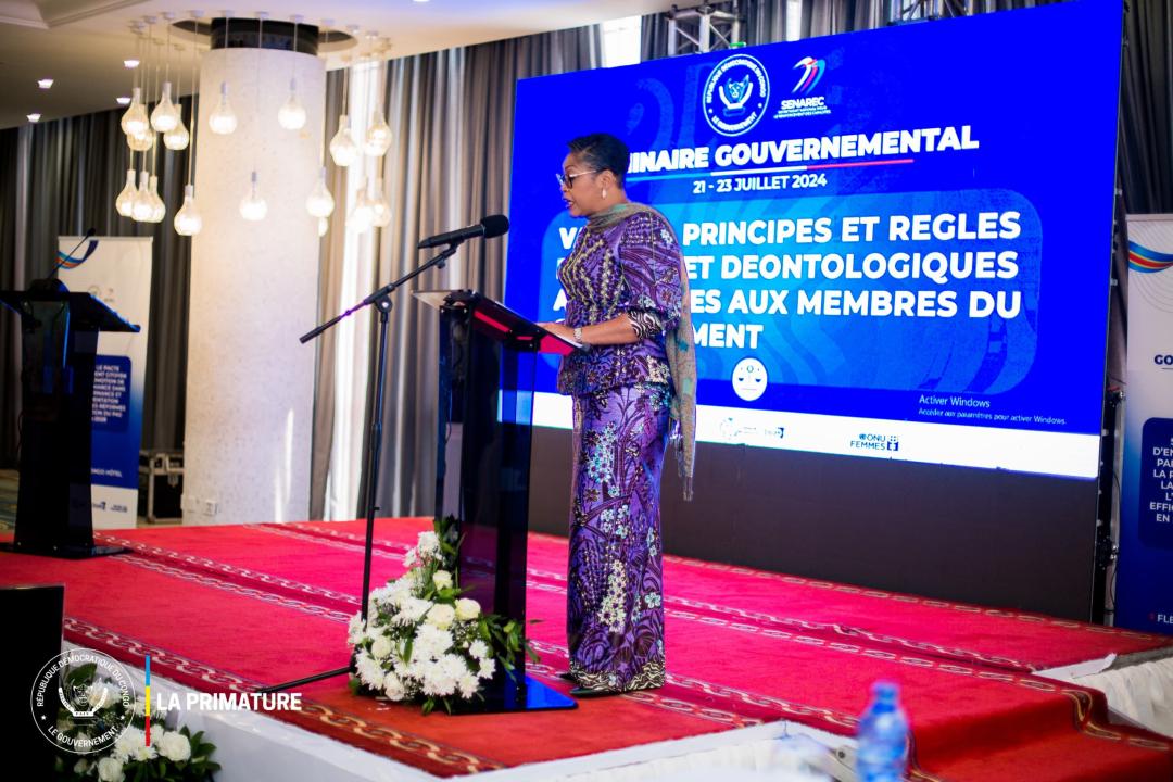 La Première ministre Judith Suminwa Tuluka lors de son intervention au séminaire gouvernemental