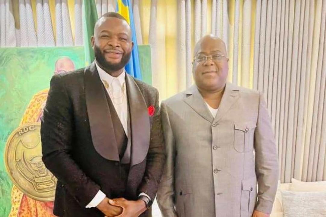 De gauche à droite, le Boxeur Martin Bakole, le chef de l'État Félix Tshisekedi