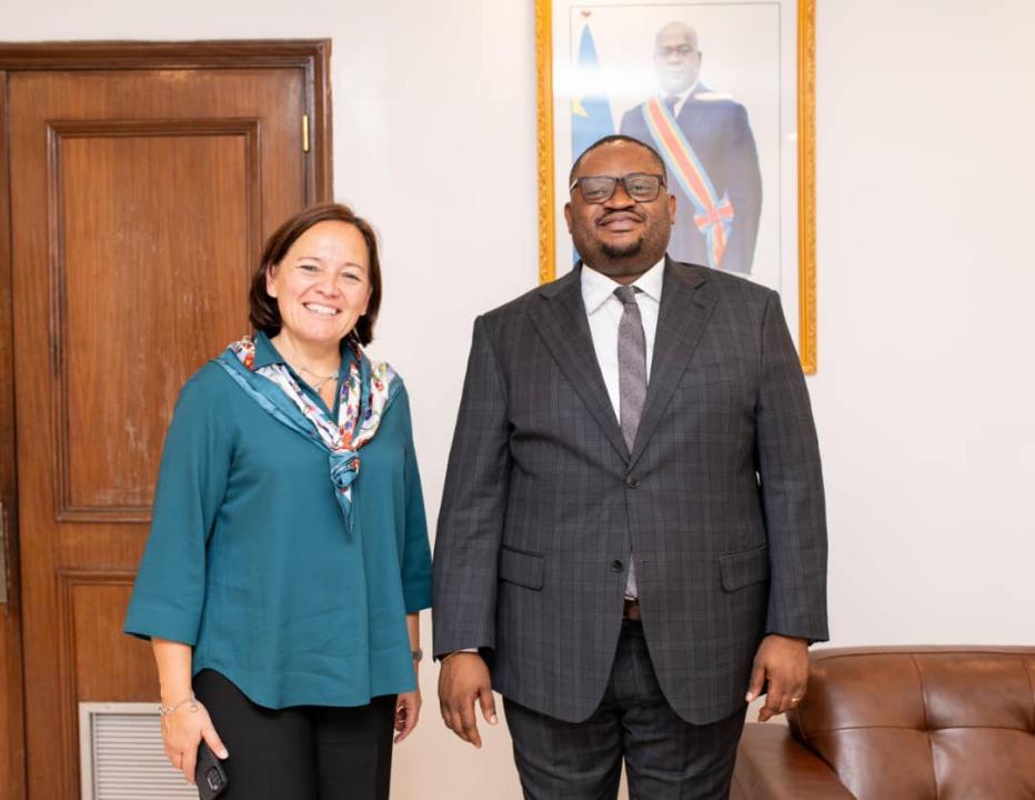 L'ambassadeur de Belgique en RDC , Roxane de Bilderling et le ministre des finances Doudou Fwamba