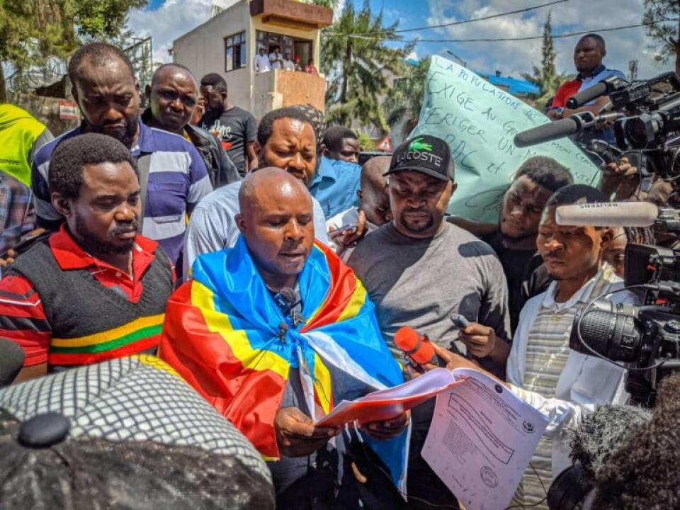 Lecture de la déclaration des animateurs de la société civile du Nord-Kivu protestant l'arrivée des militaires Kényans en RDC dans le cadre de la Monusco