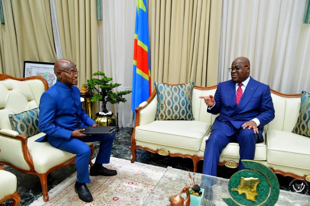Le chef de l'État Félix Tshisekedi et l'ancien député Marco Banguli à la Cité de l'Union africaine, vendredi 20 septembre 2024