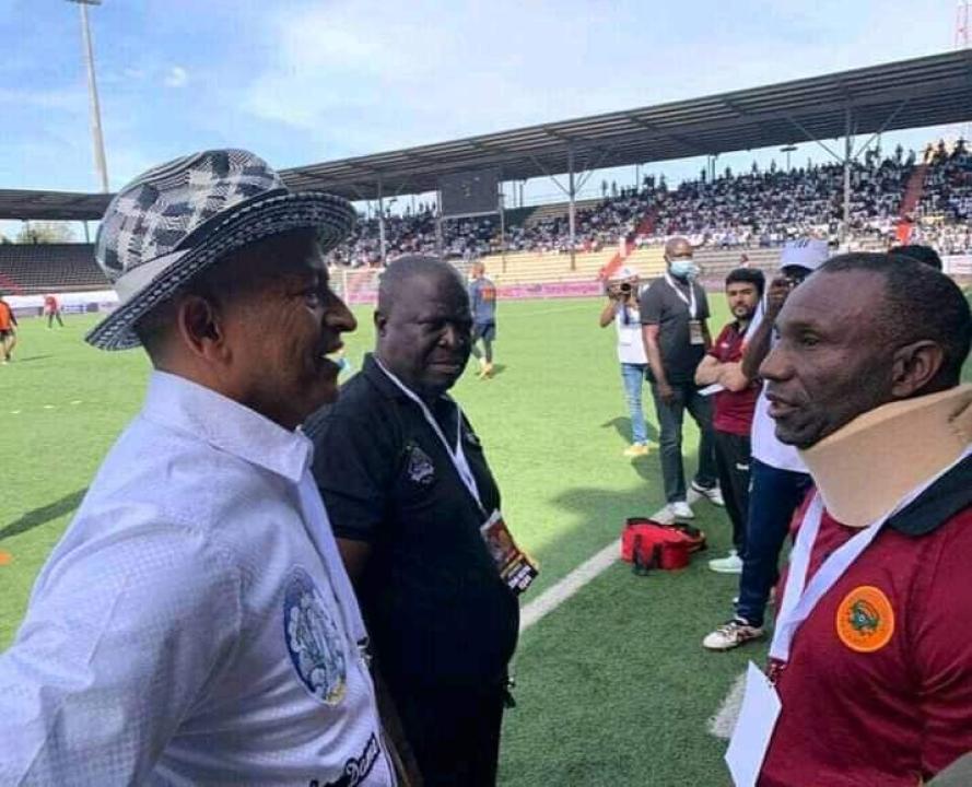 Moïse Katumbi, Frédéric Kitenge, et Florent Ibenge, lors d'une rencontre Mazembe -RS Berkane à Lubumbashi. [Photo d'illustration]