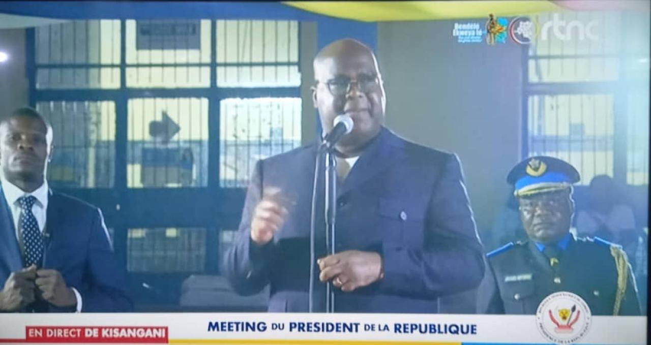 Le chef de l'État Félix Tshisekedi lors d'un meeting à Kisangani, mercredi 23 octobre 2024