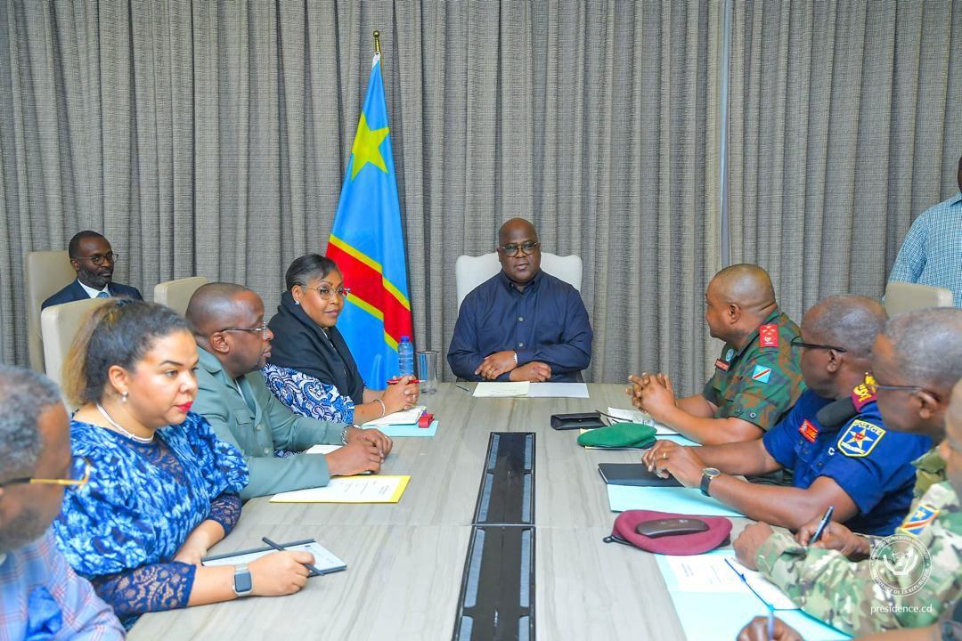 Le chef de l'État Félix Tshisekedi lors d'une réunion du Conseil supérieur de la défense à Kisangani, jeudi 24 octobre 2024