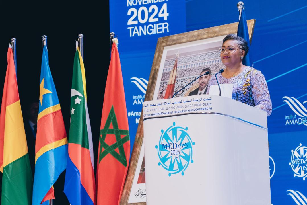 La Première Ministre de la RDC, Judith Suminwa Tuluka, prononce son discours lors l'ouverture de la 16 ème édition du Forum International MEDays ouverte à Tanger au Maroc