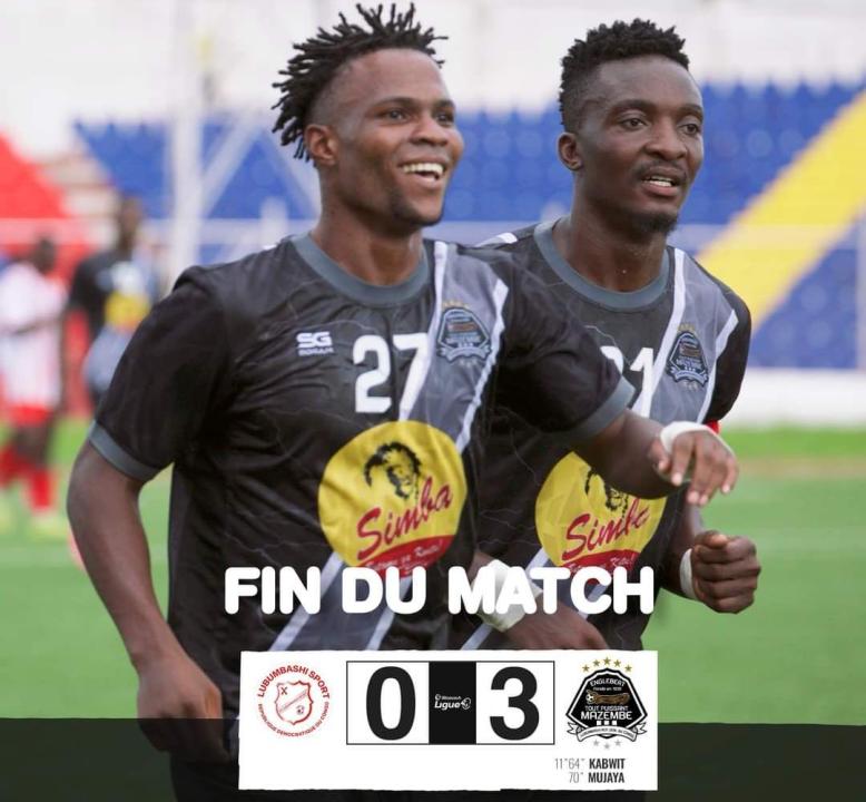 Les joueurs de Mazembe célébrant leur victoire ckntre Lubumbashi sport au Stade Kibasa Maliba.