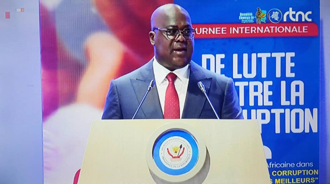Le Chef de l'État, Félix Antoine Tshisekedi lors de son discours d'ouverture a l'occasion de la Journée internationale de lutte contre la corruption