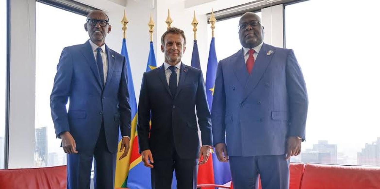 De gauche à droite, le président rwandais Paul Kagame, Emmanuel Macron, président de la France et Félix Tshisekedi, président de la RDC [ Photo d'illustration]