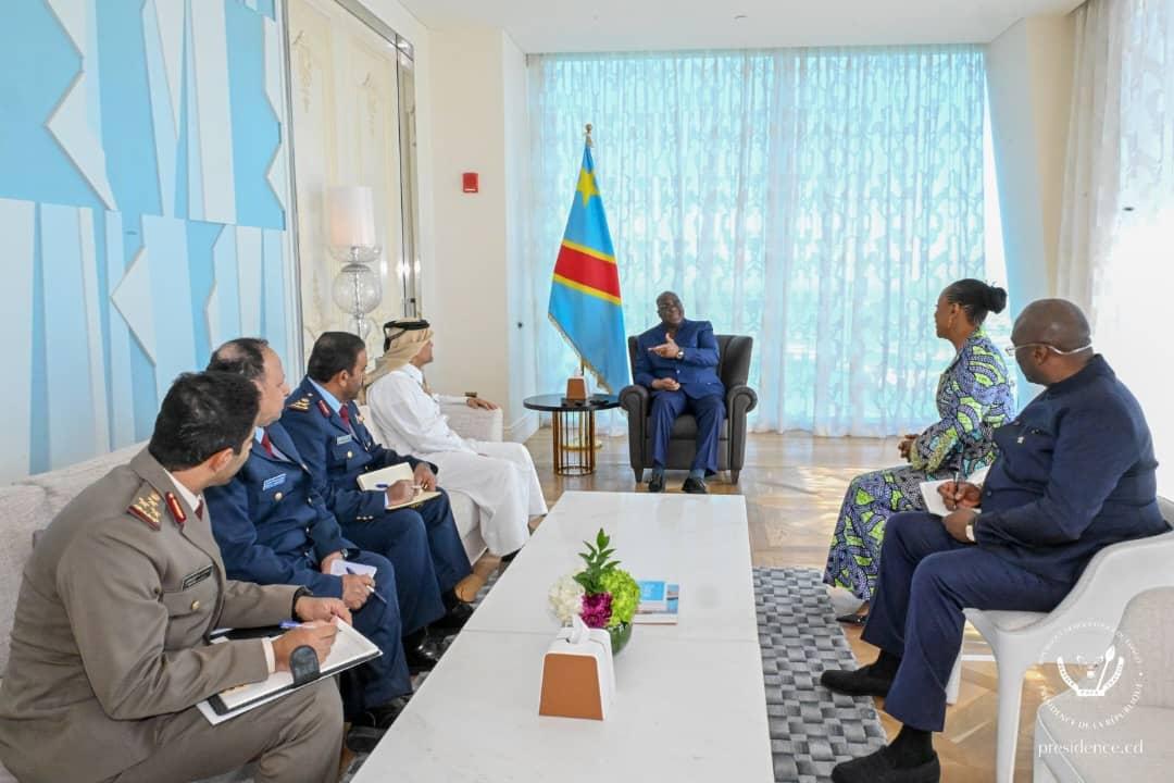 La rencontre entre le président Félix Tshisekedi et l’Émir du Qatar, Son Altesse Cheikh Tamin Bin Hamad Al Thani, en présence de leurs délégations, dimanche 05 janvier 2024