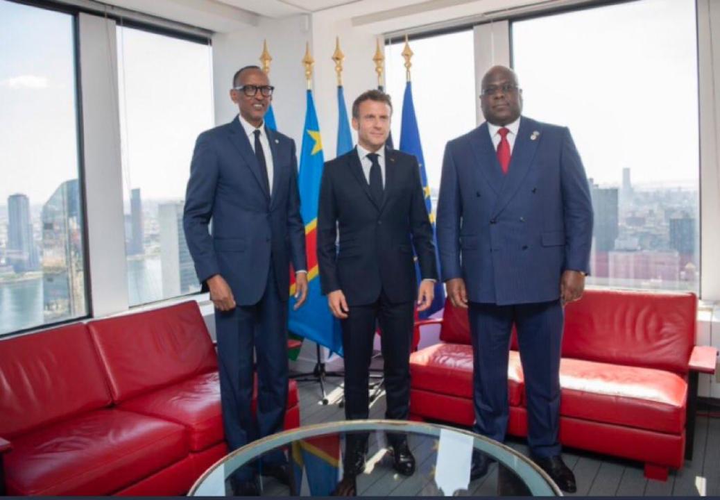 Paul Kagame, Macron et Tshisekedi 