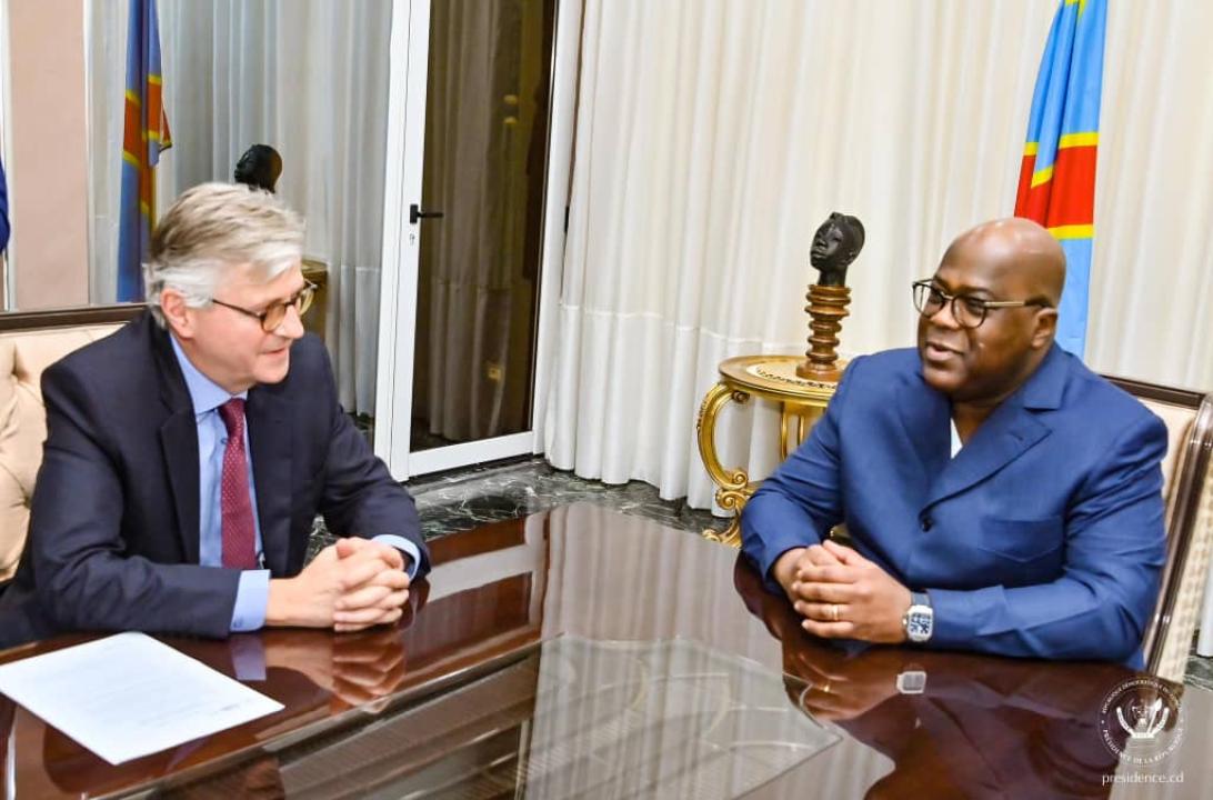 Le secrétaire général adjoint de l'ONU, en charge du maintien de la paix, Jean-Pierre Lacroix et Félix Tshisekedi, président de la RDC, jeudi 27 février 2025