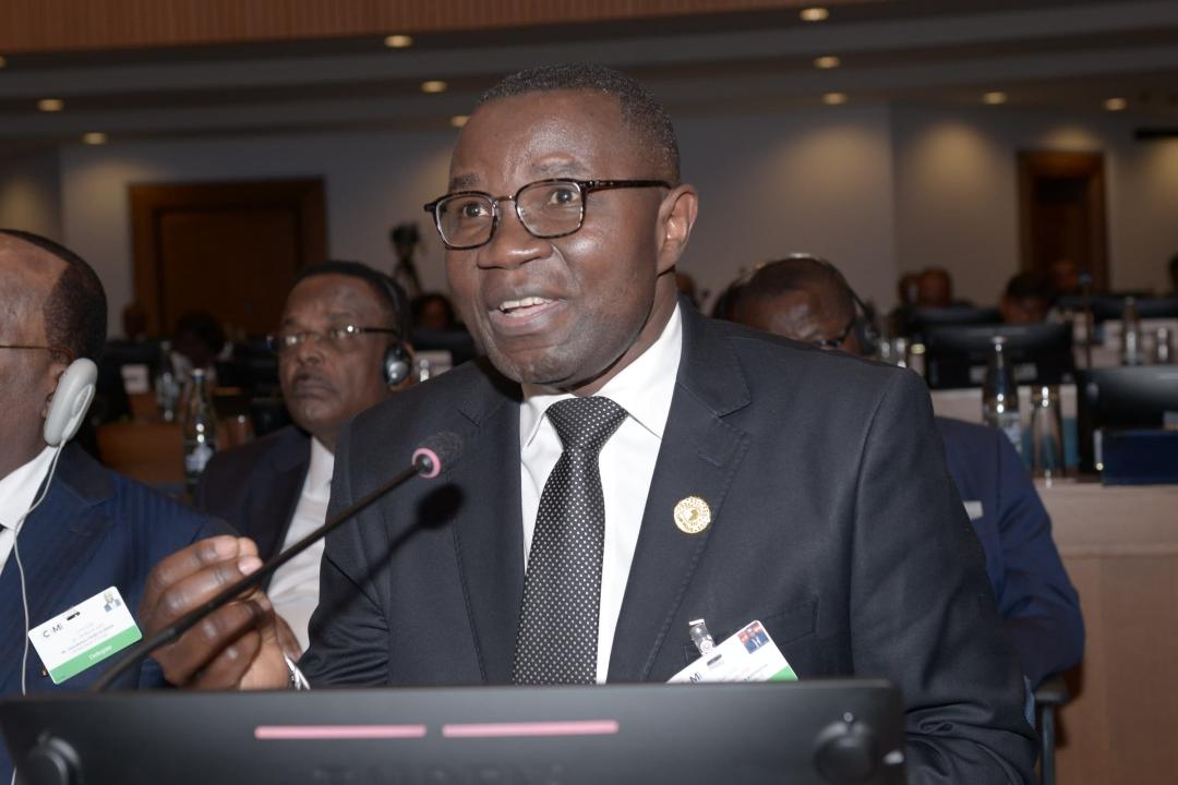 Julien Paluku Kahongya, ministre du Commerce extérieur de la RDC prend parole à la 57ème session de la ZLECAF [photo: 18 mars 2025]