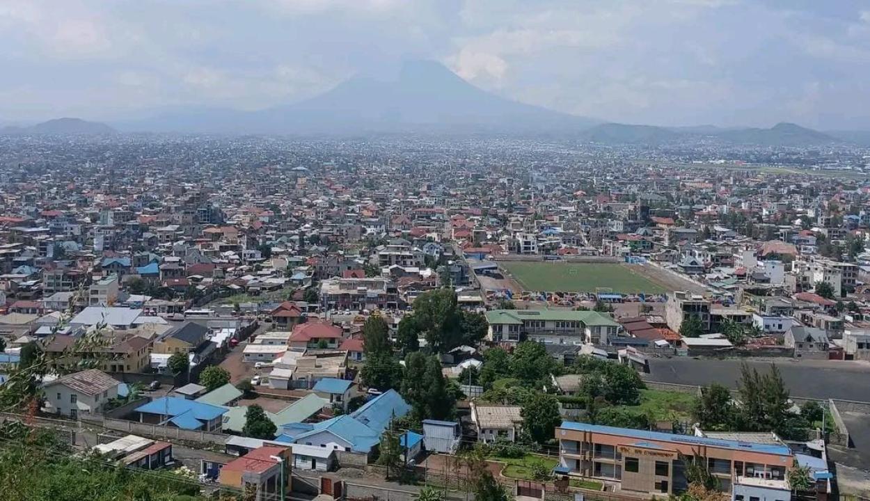 Vua aérienne d’une partie de la ville de Goma, chef-lieu de la province du Nord-Kivu