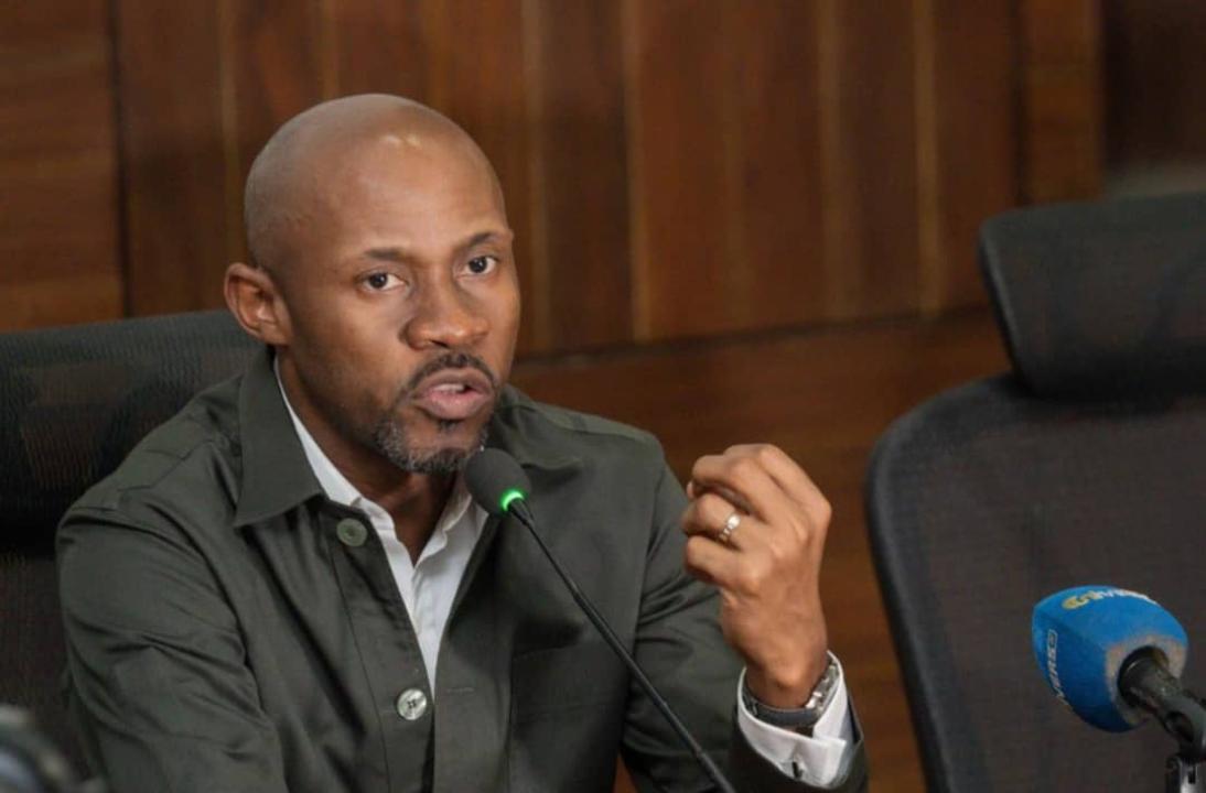 Patrick Muyaya, lors de la présentation du documentaire "Carnage: martyr des femmes et enfants lors de la prise de Goma et Bukavu par les RDF/M23, à Kinshasa