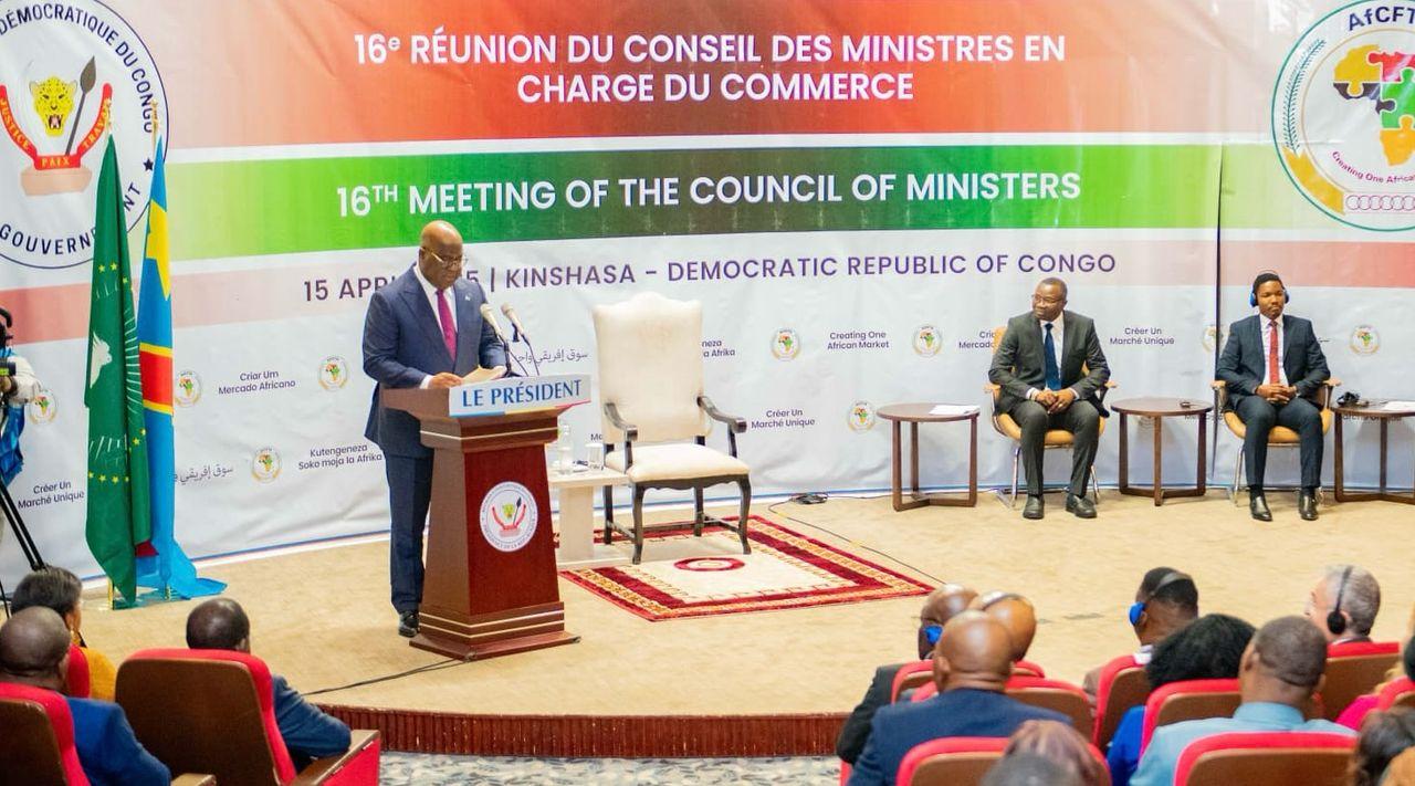 Le Président Félix Tshisekedi ouvrant les travaux de la 16è réunion du conseil des ministres de la ZLECAF
