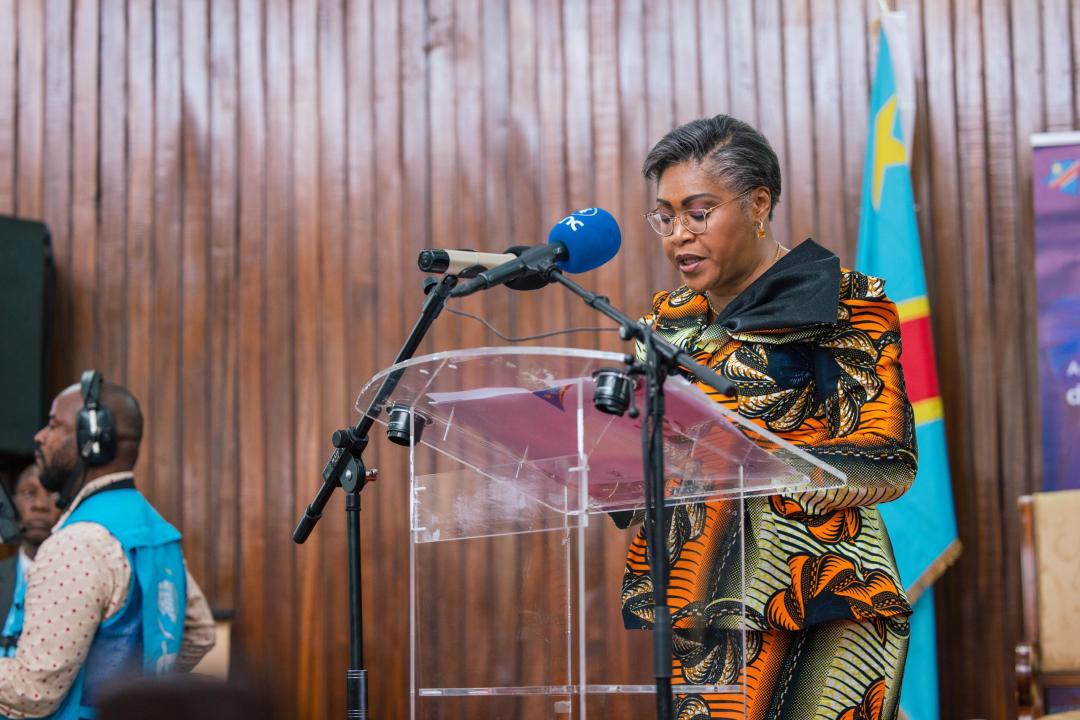 La Première Ministre Judith Suminwa prononce son allocution lors de la clôture de l'assemblée générale ordinaire du Conseil Supérieur de la Magistrature