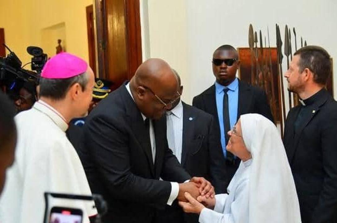 Félix Tshisekedi, ce mardi, à la Nonciature apostolique de Kinshasa.