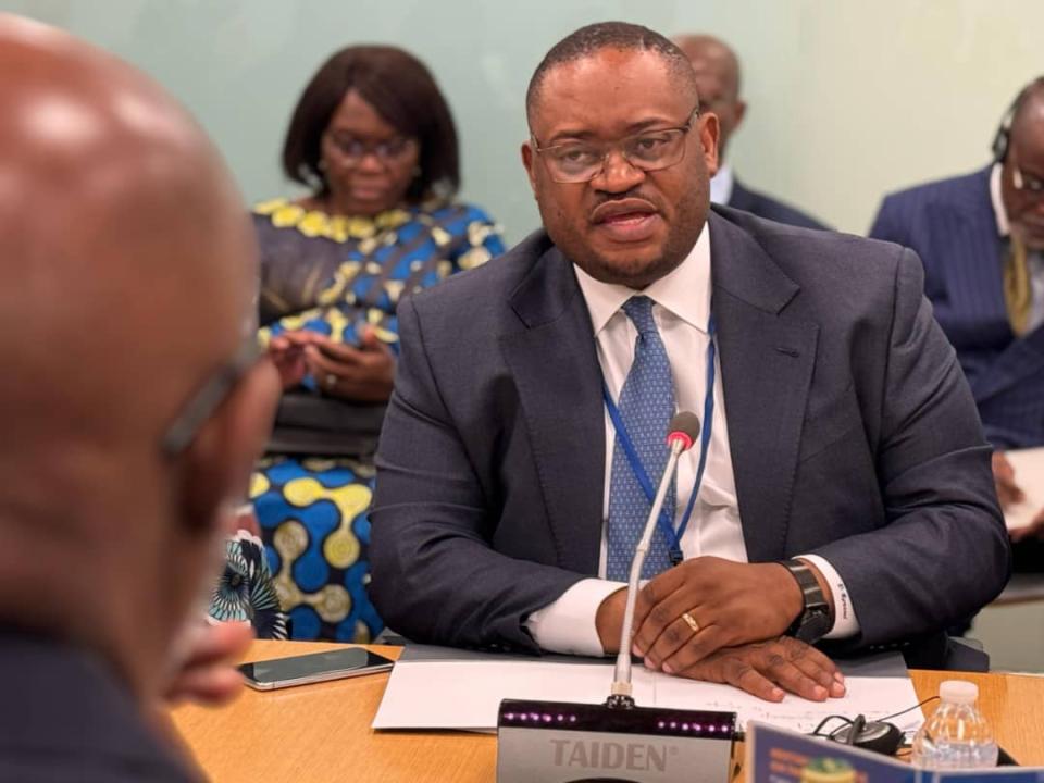Le ministre des finances Doudou Fwamba lors d'une réunion avec le Directeur du département Afrique du FMI, jeudi 2025 à Washington
