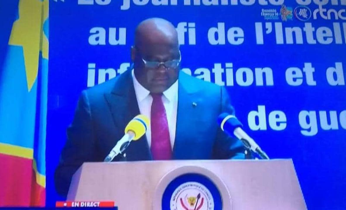 Le chef de l'État Félix Tshisekedi lors de son allocution à l'occasion de la journée mondiale de la liberté de la presse en RDC, lundi 05 mai 2025