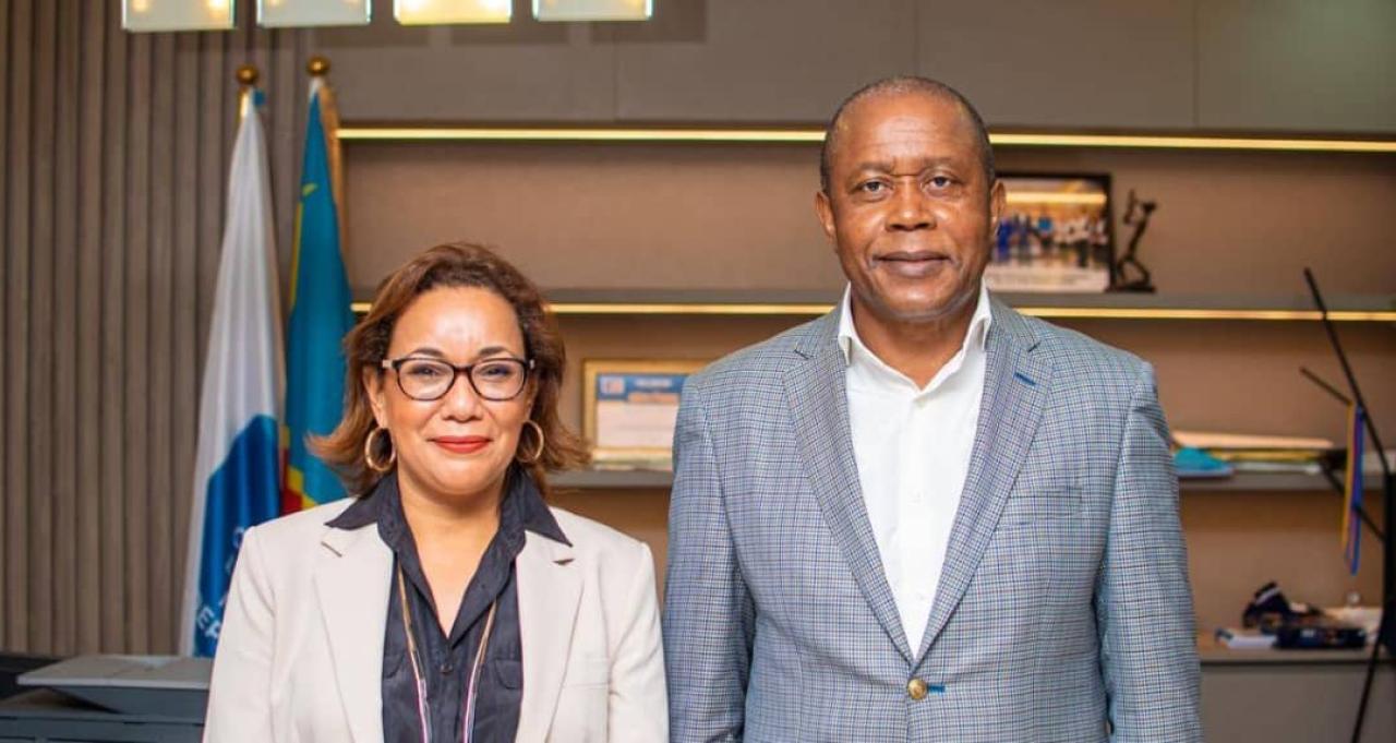 Le président de la CENI Denis Kadima et Emna Zghonda Engueleguele, experte en processus électoraux et en inclusion dans l'ONU - Femmes