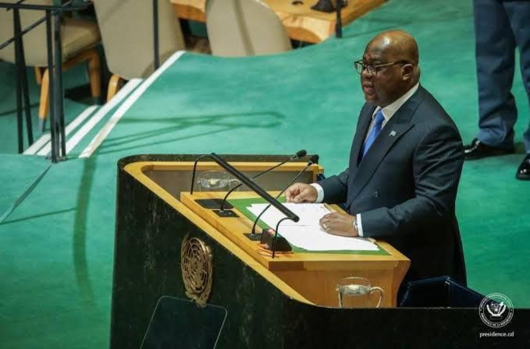 Le Président Félix Antoine Tshisekedi Tshilombo devant la tribune de l'Assemblée générale des Nations Unies