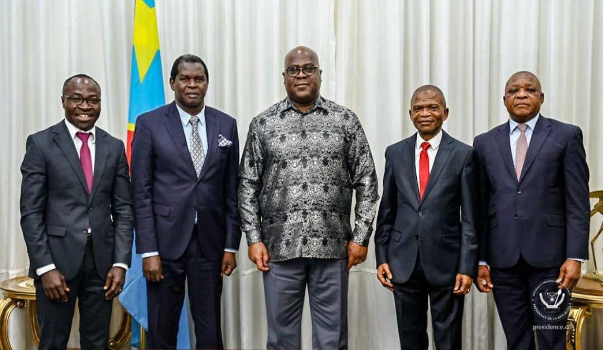 Le chef de l'État Félix Tshisekedi et une délégation de pasteurs congolo- ougandais, lundi 14 juillet 2025
