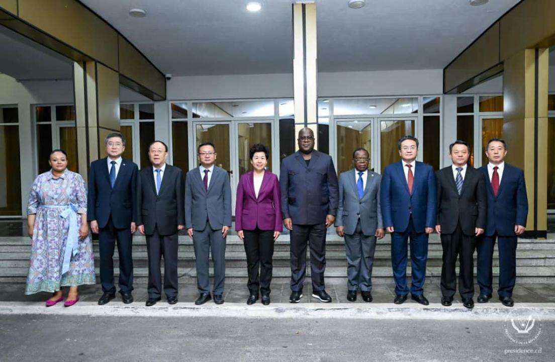 Le chef de l'État Félix Tshisekedi et la délégation chinoise en RDC, mardi 15 juillet 2025
