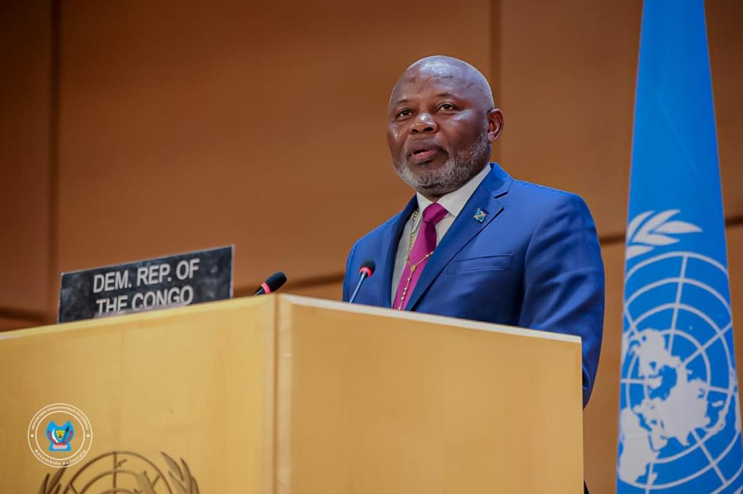 Le Président de l'Assemblée nationale Vital Kamerhe lors de son allocution à la 6e Conférence mondiale des Présidents des parlements, ce mercredi 30 juillet, à Genève 2025