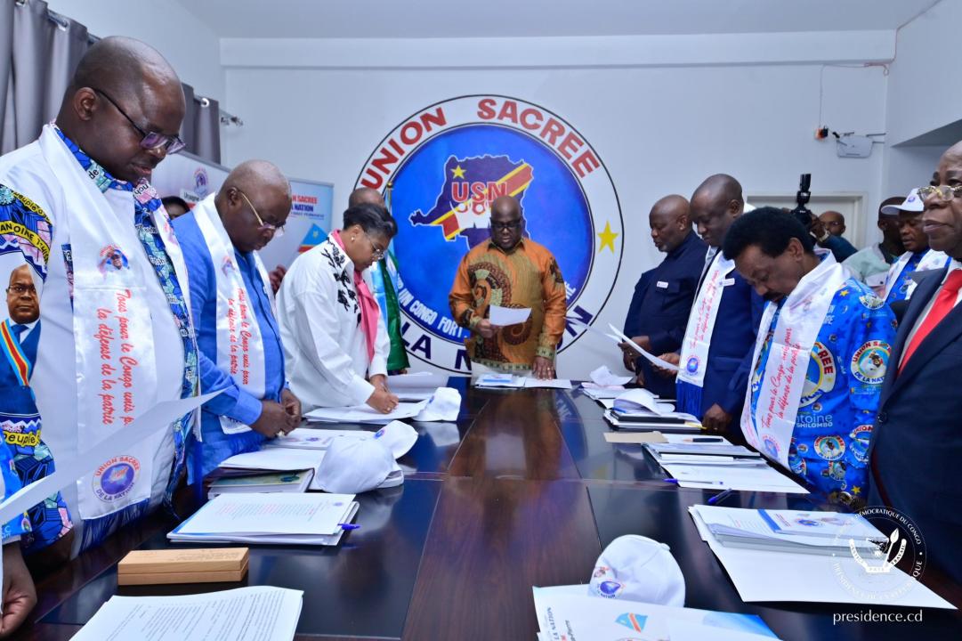 Le Président de la République Félix Tshisekedi lors d'une réunion avec les membres du Présidium de l'Union sacrée, jeudi 14 août 2025
