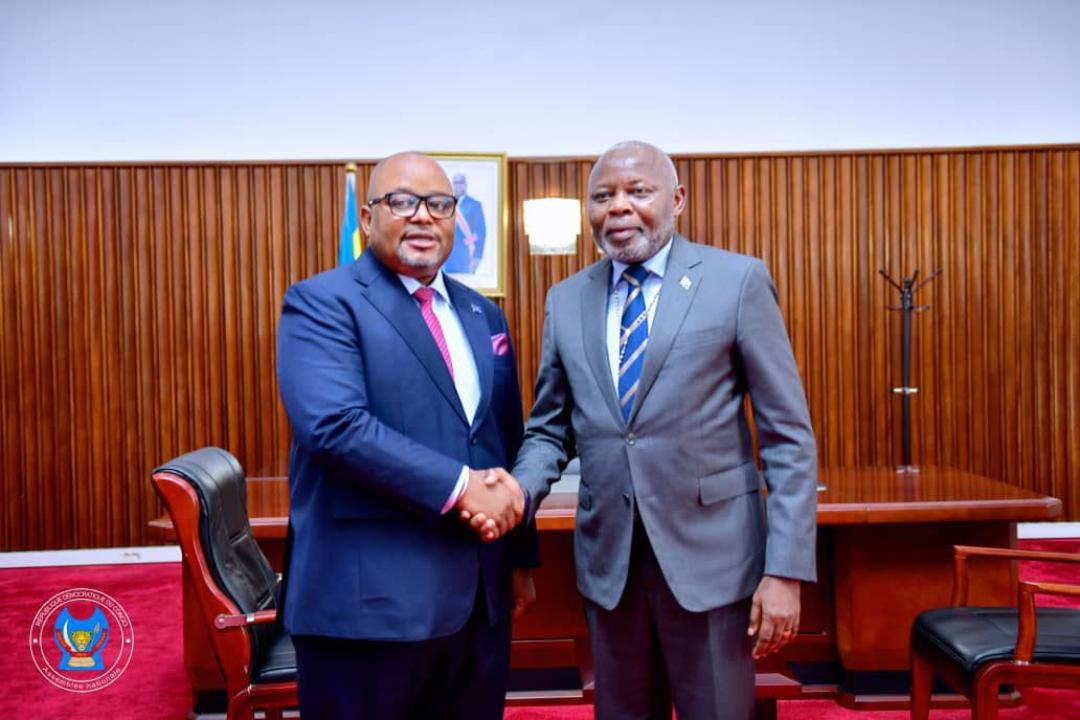 Le nouveau speaker de la chambre basse du parlement Aimé Boji et Vital Kamerhe, leader de l'UNC et ancien président de l'Assemblée nationale, ce lundi 17 novembre 2025