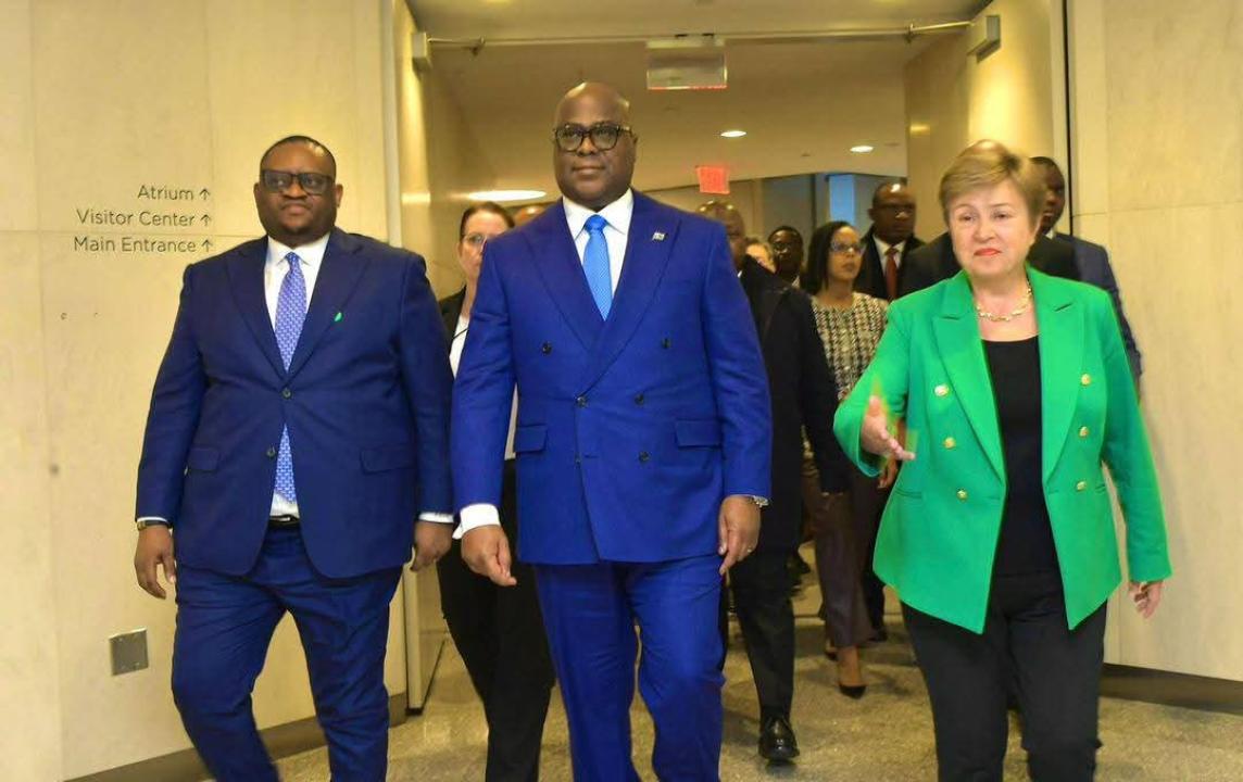 De gauche à droite : ministre Doudou Fwamba, le Président Félix Tshisekedi et la DG du FMI  [photo d’illustration]