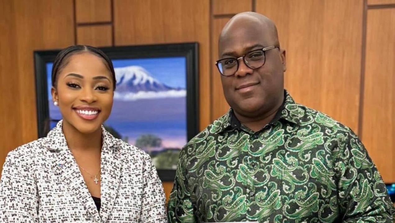 Grâce Kutino, ministre de la Jeunesse et le Président de la République, Félix Tshisekedi