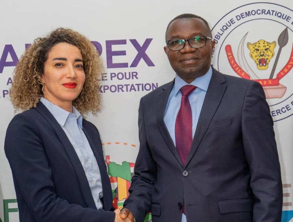 Kawtar Raji-Briand secrétaire générale de l’ASMEX et Julien Paluku Kahongya, ministre congolais du Commerce extérieur