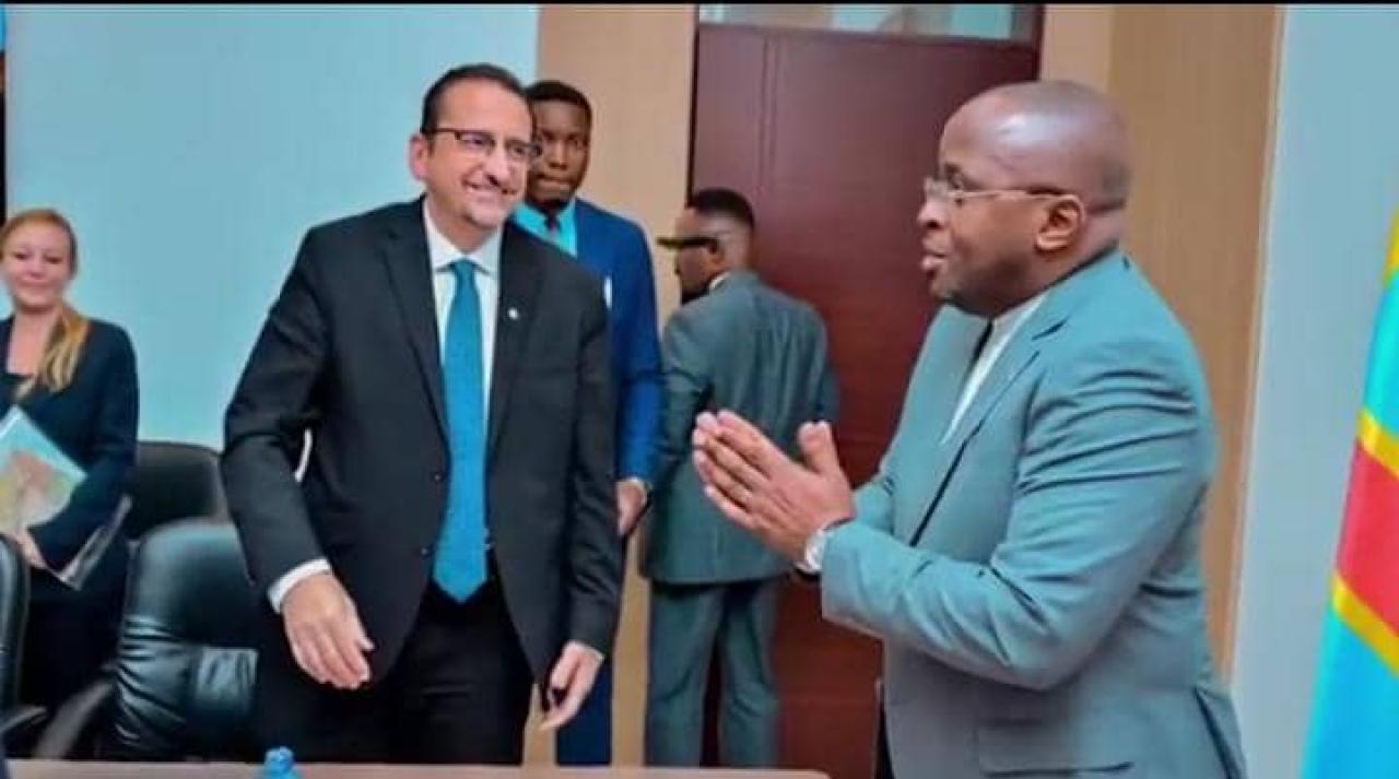 Le VPM de l'intérieur Jacquemain Shabani Lukoo lors d'une séance de travail avec une délégation des Nations Unies conduite par le représentant spécial adjoint du SG de l'ONU, Bruno Lemarquis