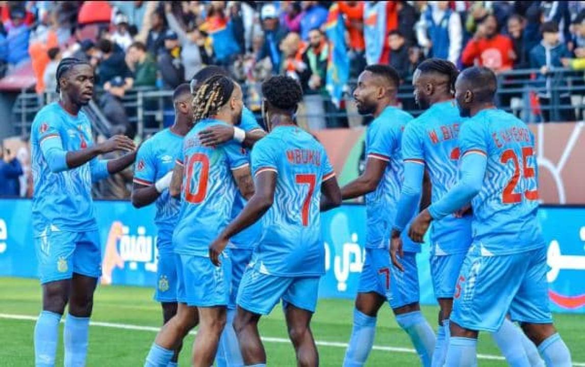 Les Léopards de la RDC en pleine célébration d'un but face aux Guépards du Bénin.