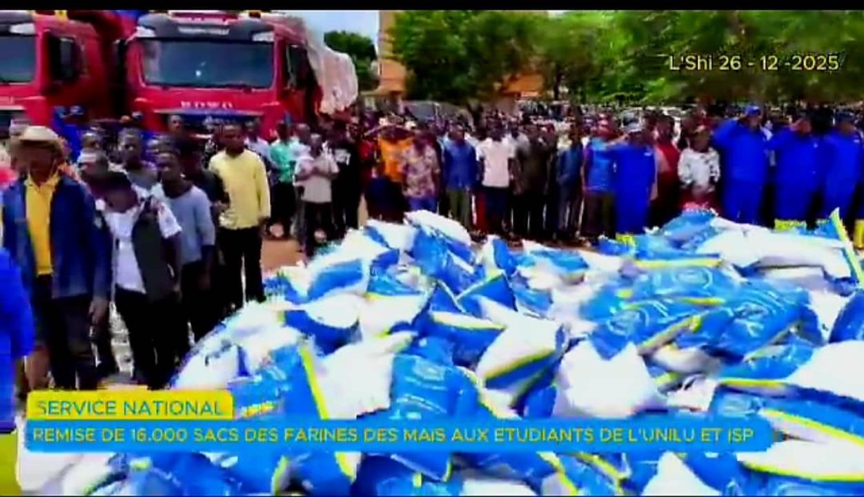 Le Service National remet 16 000 sacs des maïs aux étudiants de l’UNILU et ISP Lubumbashi [Capture d’écran]