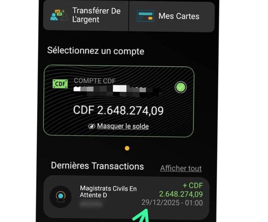 Des preuves attestent, le 29 décembre 2025, que les comptes des fonctionnaires de l’Etat sont crédités