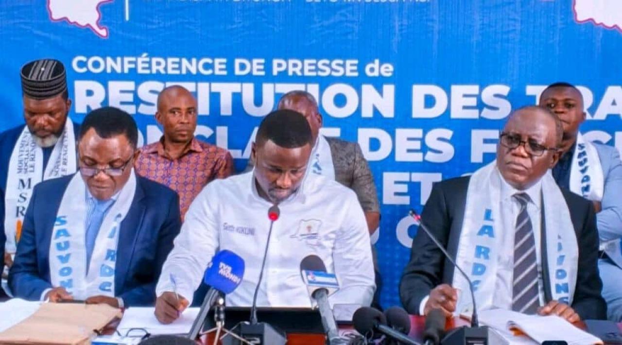 Des membres du mouvement politique Sauvons la RDC lors d’une conférence de presse à Kinshasa [photo d’illustration]
