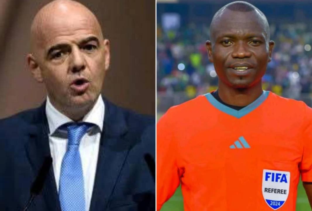 Gianni Infantino, président de la FIFA à gauche et l’arbitre congolais Jean-Jacques Ndala à droite [photo d’illustration]